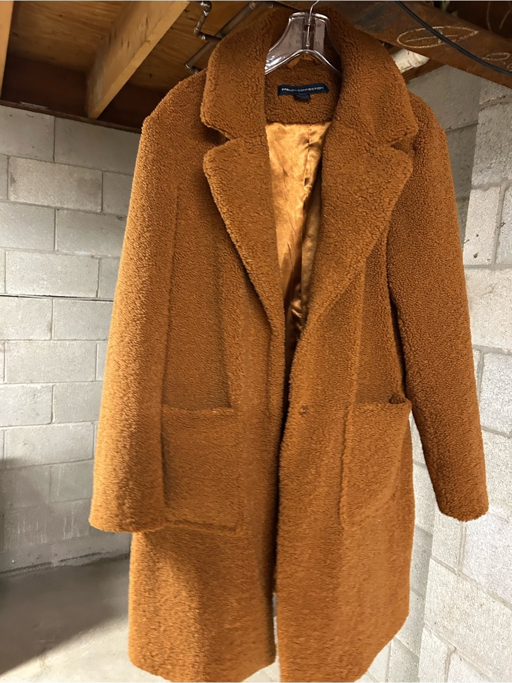 French Connection Teddy Coat in Cognac Brown